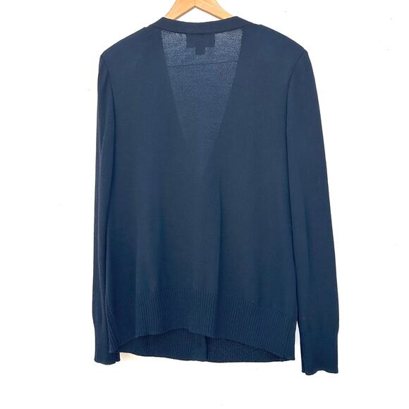 St. John Caviar Black Santana Knit V-Neck Cardigan Shell Gold Buttons XL Classic - Picture 4 of 7